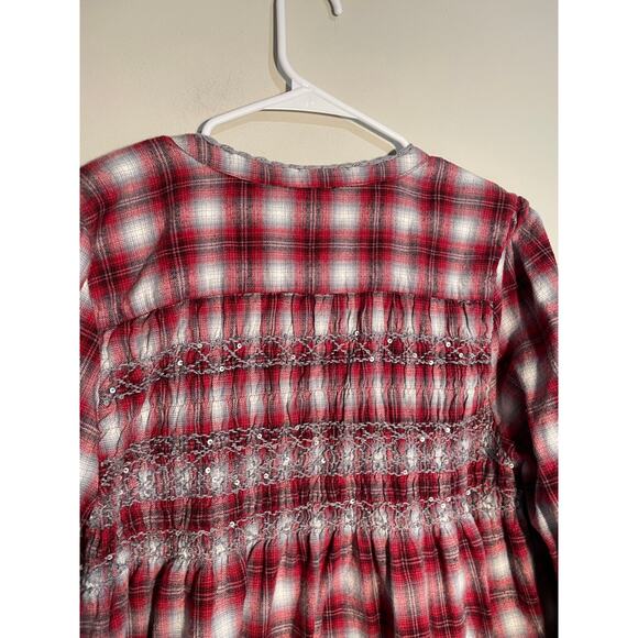 Sundance Red Plaid Flannel Sequin Blouse Top Size Large - Picture 8 of 10